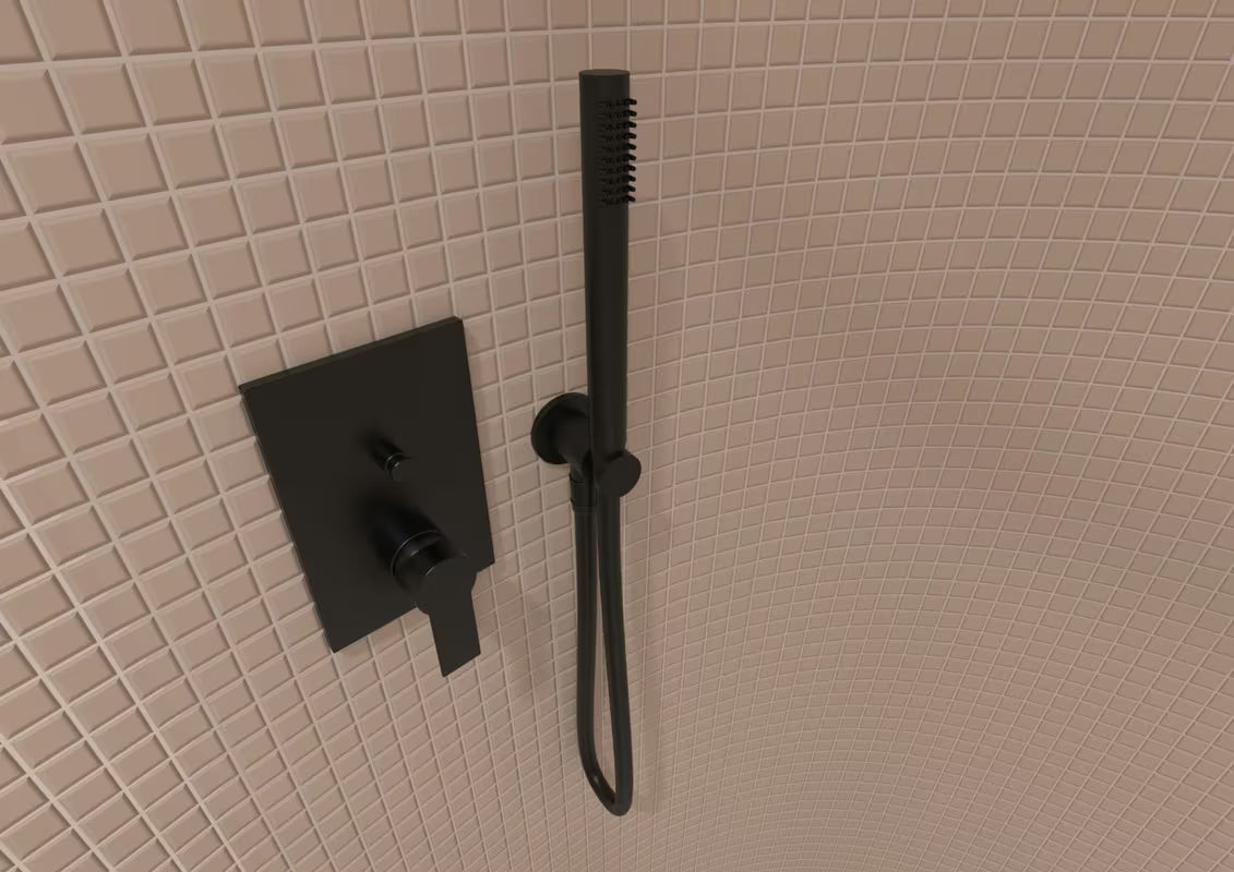 Podžbukni priključak Paffoni u crnoj izvedbi, prikladan za modernu kupaonicu