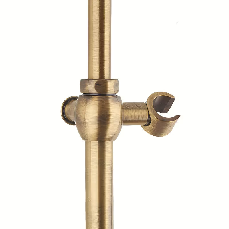 Paffoni Ricordi brončani tuš sustav u retro dizajnu s nadglavnim i ručnim tušem te zidnom slavinom.