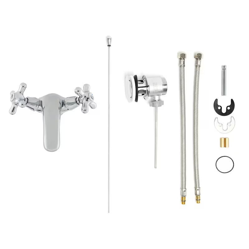 Kromirana ventilna stojeća miješalica za umivaonik Paffoni Ricordi s odvodom u retro dizajnu.