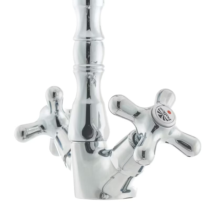 Kromirana ventilna miješalica za umivaonik Paffoni Ricordi s odvodom u retro dizajnu