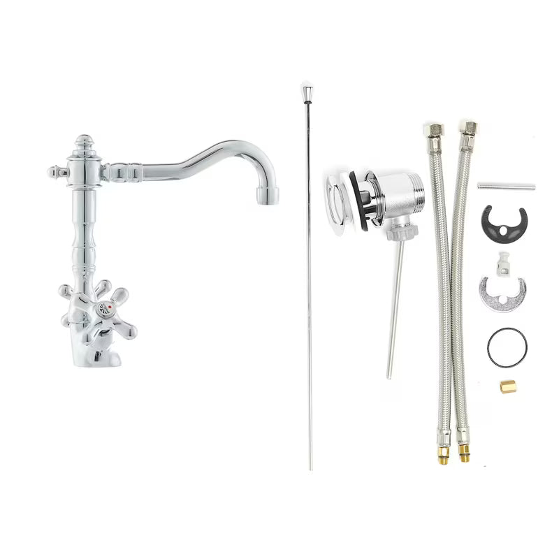 Kromirana ventilna miješalica za umivaonik Paffoni Ricordi s odvodom u retro dizajnu