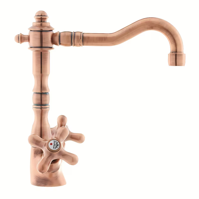 Ventilna stojeća miješalica za umivaonik Paffoni Ricordi u bakrenoj izvedbi u retro dizajnu.