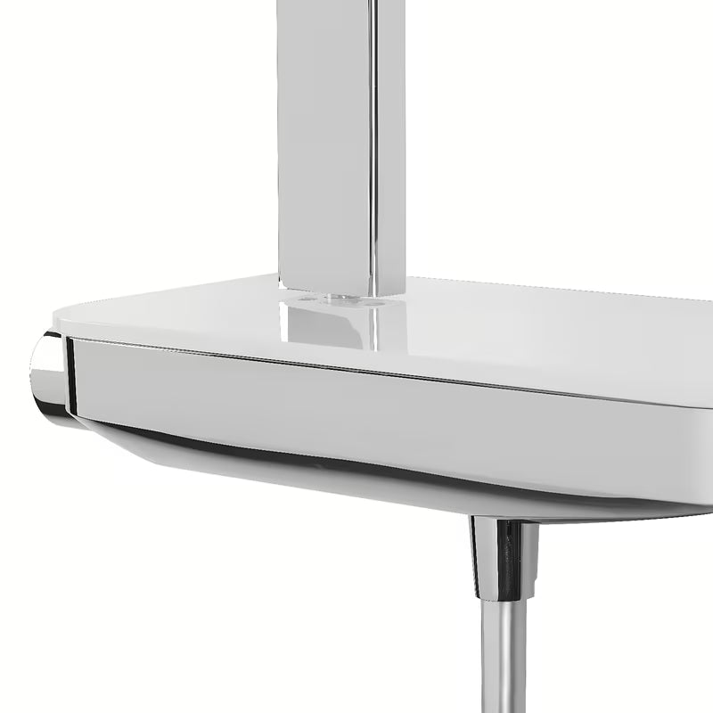 Tuš sustav Paffoni s termostatskom miješalicom u kromu, sa staklenom policom i nadglavnim tušem 28x28 cm.