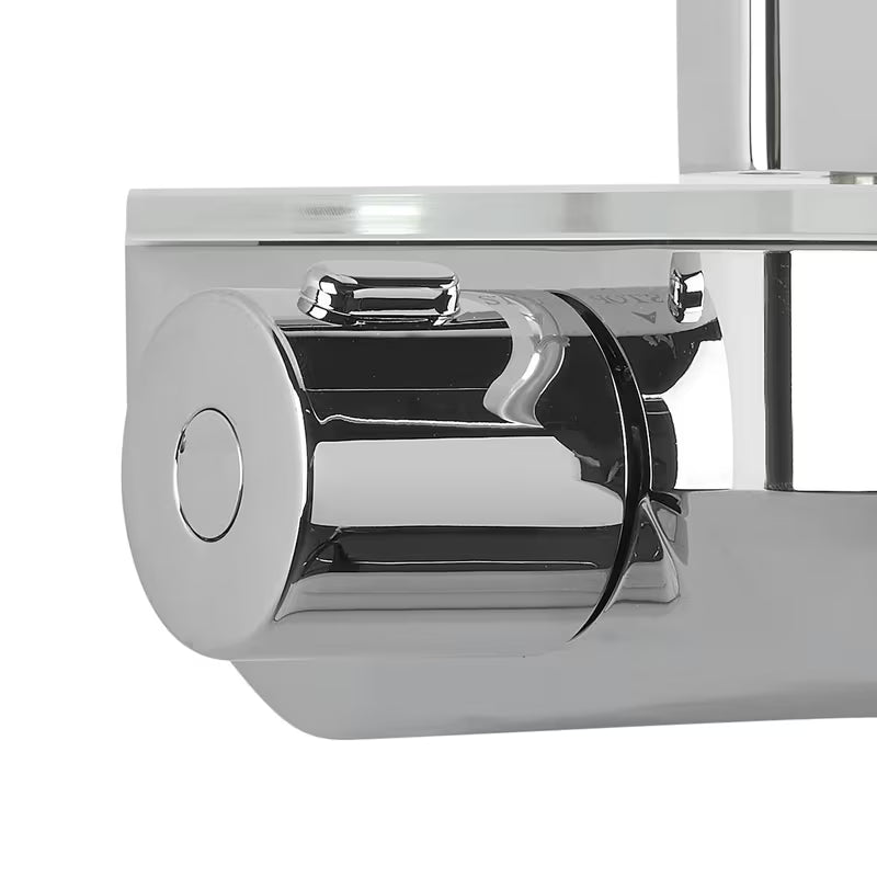 Tuš sustav Paffoni s termostatskom miješalicom u kromu, sa staklenom policom i nadglavnim tušem 28x28 cm.