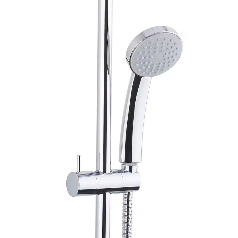 Tuš sustav Paffoni Chrome s polugom, ručnim i nadglavnim tušem u okruglom dizajnu.