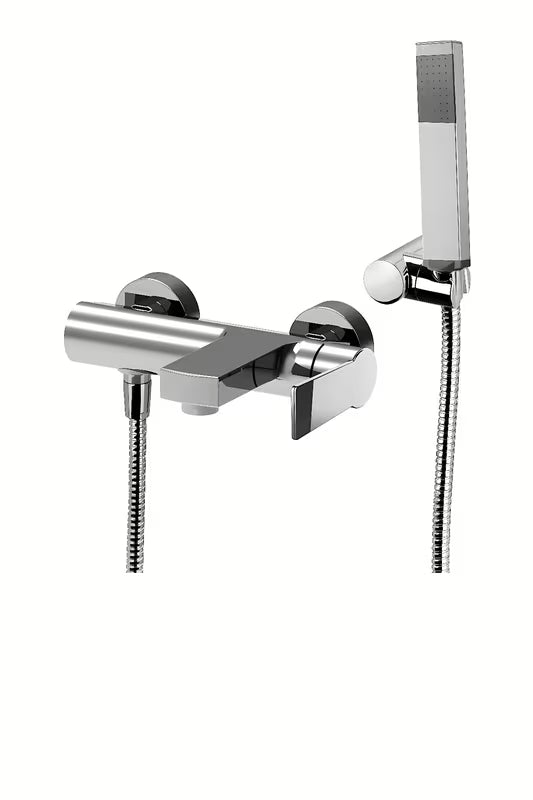 Kromirana jednoručna baterija zidna miješalica za kadu Paffoni Tango s tuš setom