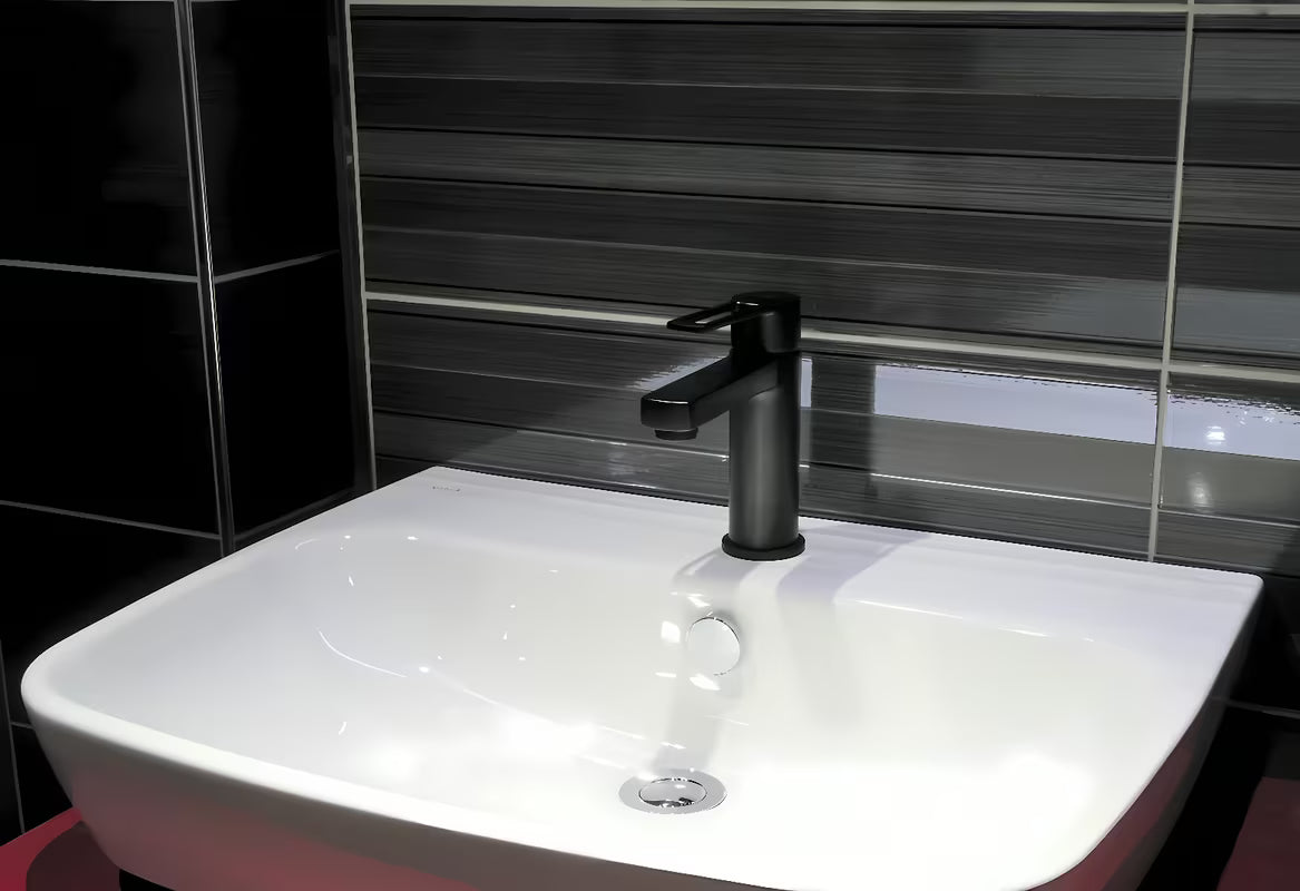 Crna mat miješalica za umivaonik jednoručna baterija Paffoni Vallone bez odvoda s otvorenom ručicom