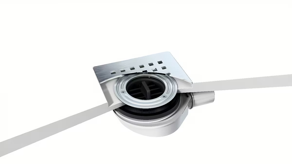 Polysan Flexia sifon za tuš kadu s crnim pokrovom od nehrđajućeg čelika pro odvodni otvor 90 mm