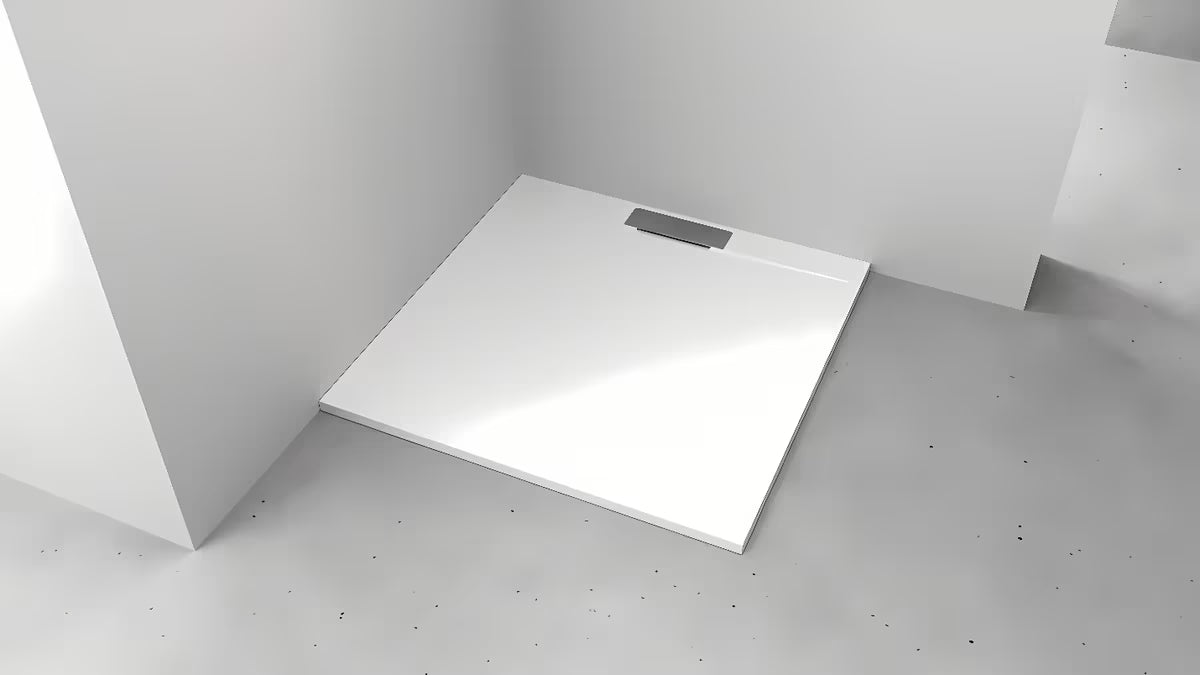 Bijela kvadratna tuš kada Polysan Kazuko 90x90 cm od lijevanog mramora s niskom visinom od 3 cm.