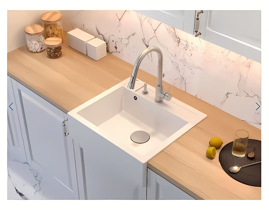 Granitni kuhinjski jednostruki sudoper Quadron u snježno bijeloj boji pro ugradnja na radnu ploču