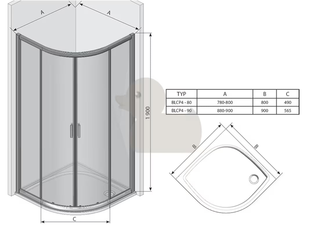 Polukružna tuš kabina Ravak Blix 90x90 cm u mat krom izvedbi s prozirnim staklom
