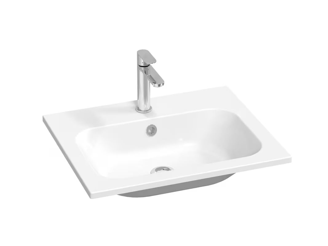 Bijeli umivaonik za kupaonski ormarić Ravak Chrome Slim 60 x 49 cm od lijevanog mramora s preljevom