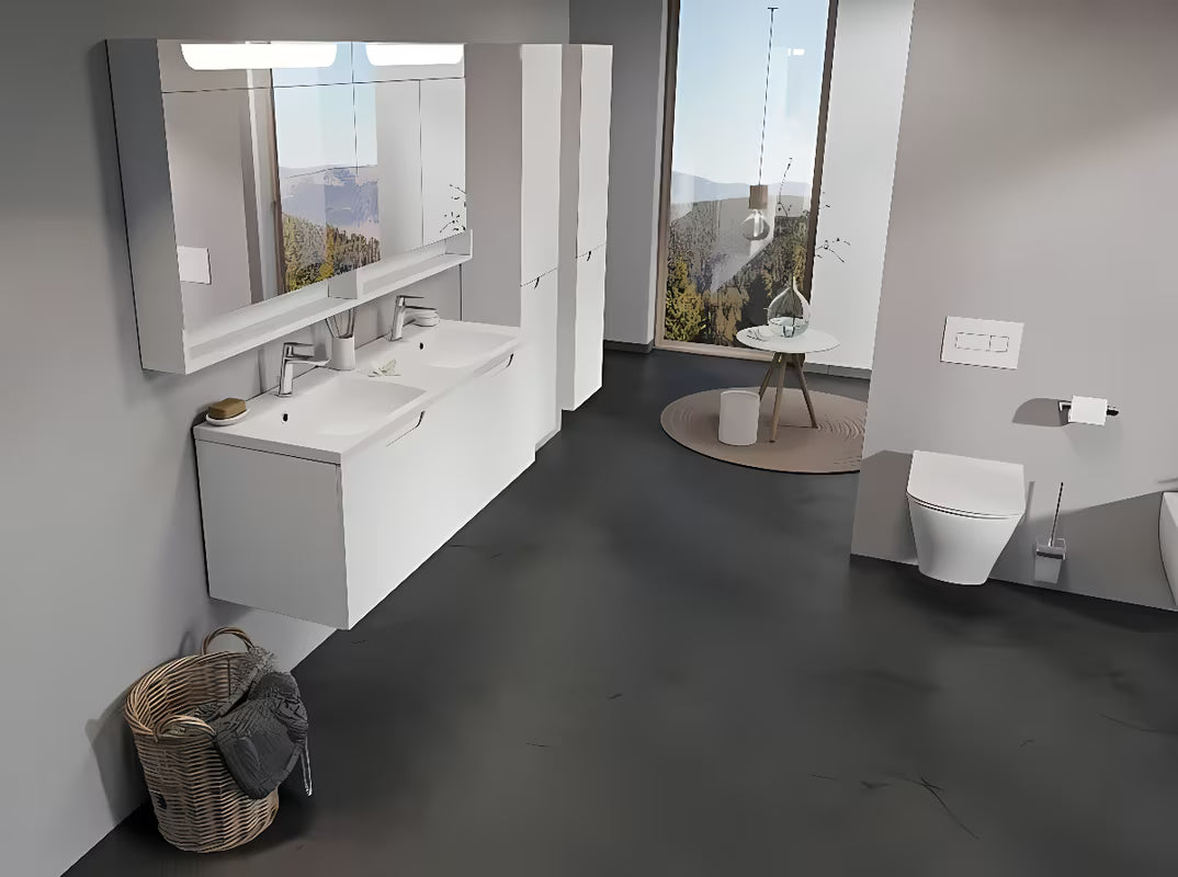 Bijeli sjajni ormarić s ogledalom Ravak Classic II s integriranom LED rasvjetom i unutarnjim policama.