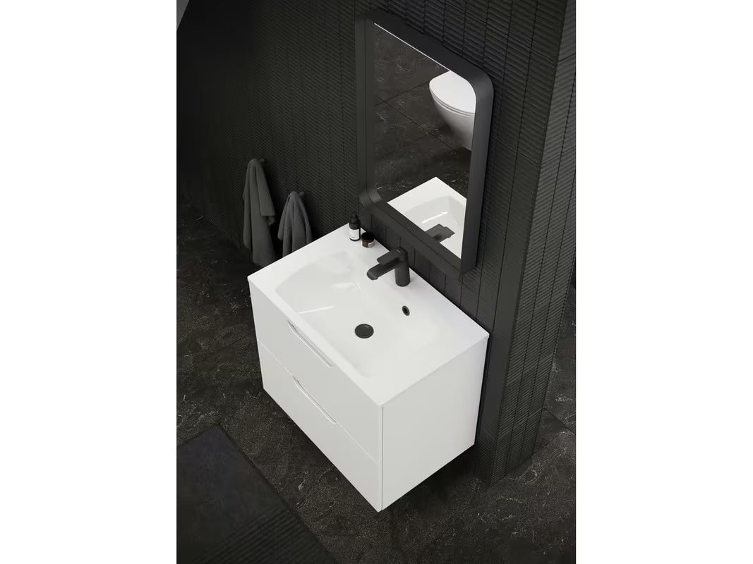 Bijeli umivaonik za kupaonski ormarić Ravak Classic Slim 600 od lijevanog mramora s preljevom