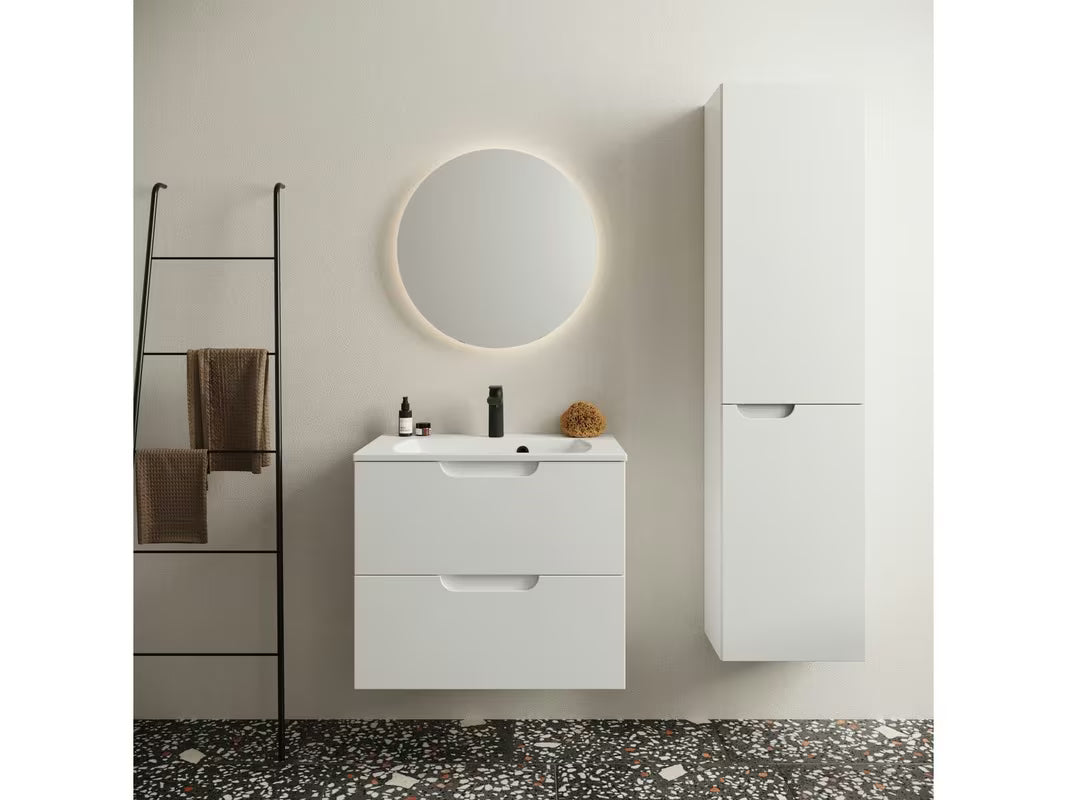 Bijeli umivaonik za kupaonski ormarić Ravak Classic Slim 600 od lijevanog mramora s preljevom