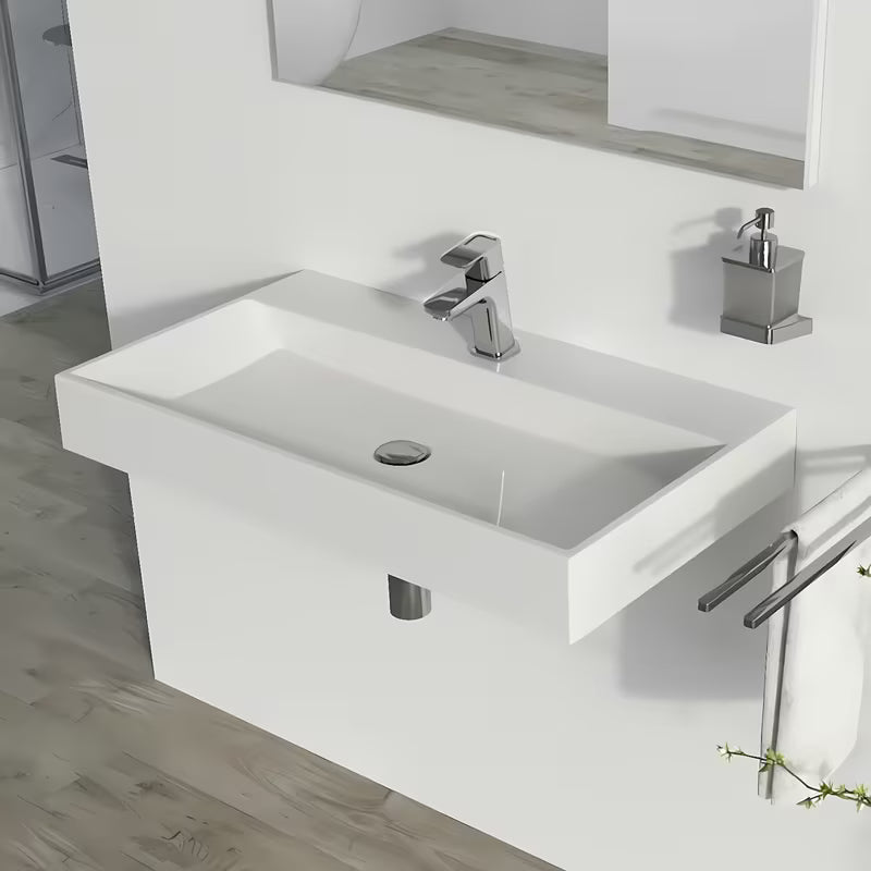 Bijeli viseći umivaonik Ravak Natural 80x45 cm od lijevanog mramora bez preljeva