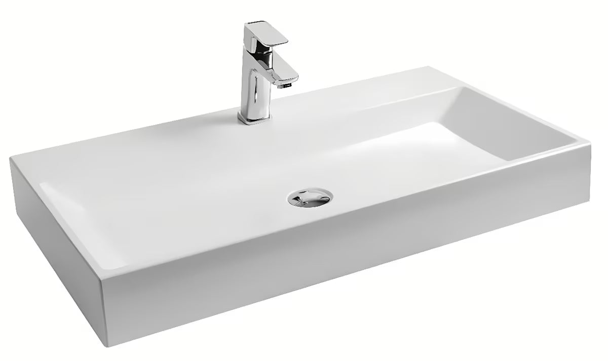 Bijeli viseći umivaonik Ravak Natural 80x45 cm od lijevanog mramora bez preljeva