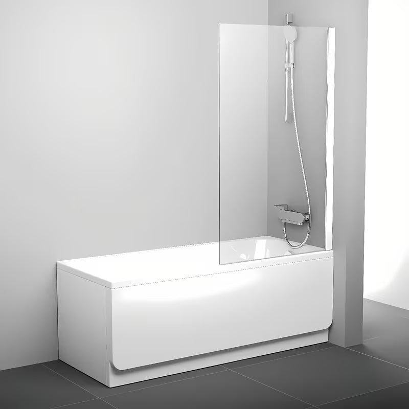 Fiksna paravan za kadu Ravak Pivot u bijeloj boji s prozirnim sigurnosnim staklom