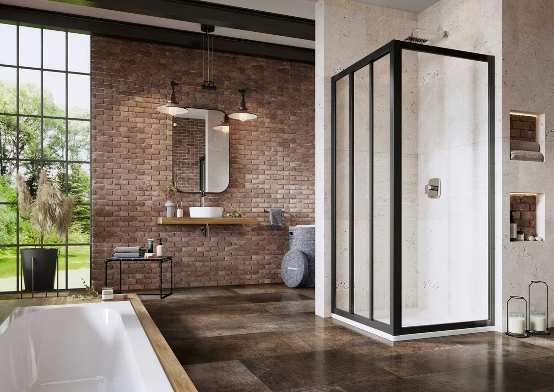 Crni klizne tuš vrata Ravak Supernova 80 cm s prozirnim sigurnosnim staklom Transparent