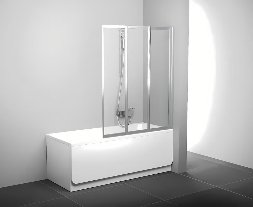 Trodijelna sklopiva paravan za kadu Ravak Supernova u izvedbi satin s prozirnim sigurnosnim staklom