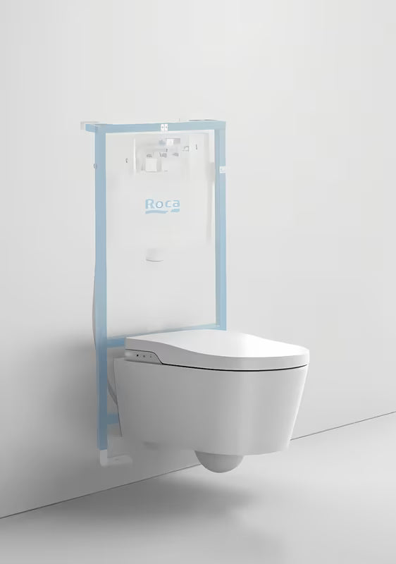 Viseća WC Školjka Roca Inspira In-Wash s integriranim bideom u bijeloj boji i Rimless izvedbi.