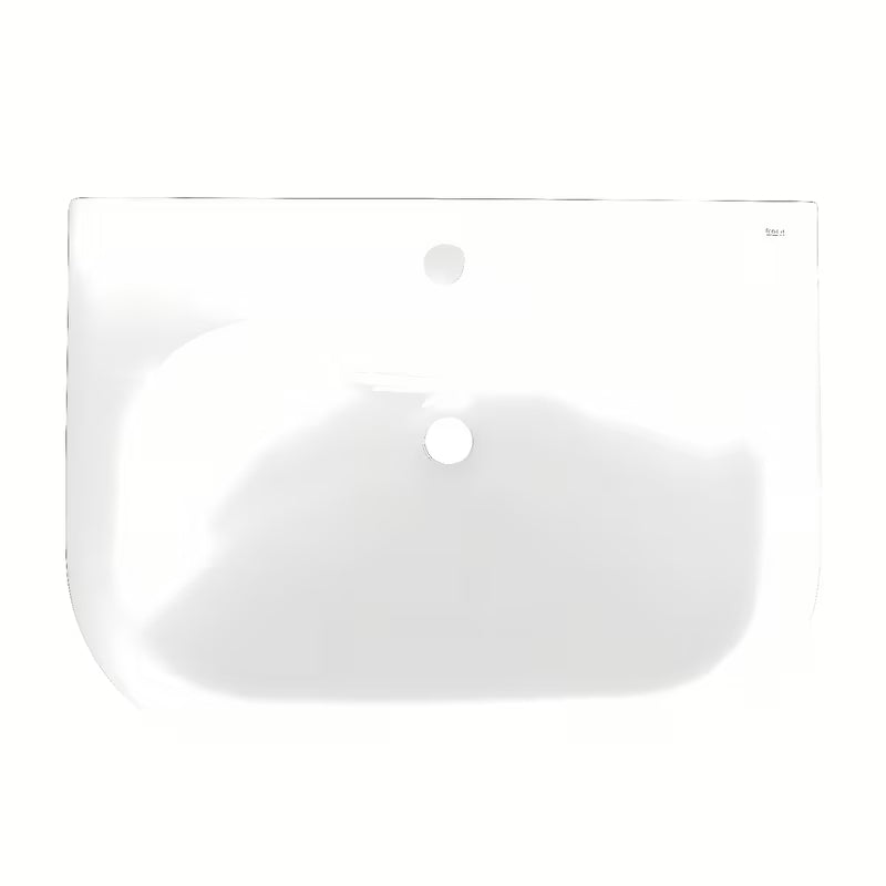 Bijeli viseće keramički umivaonik Roca Nexo s preljevom i otvorom pro za slavinu u sredini