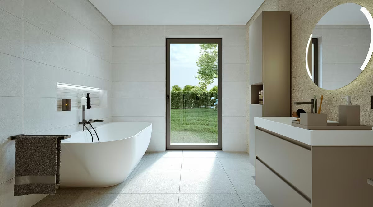 Viseća kupaonski ormarić s keramičkim umivaonikom Roca Ona u mat pješčanoj boji, 80x64,5x46 cm.