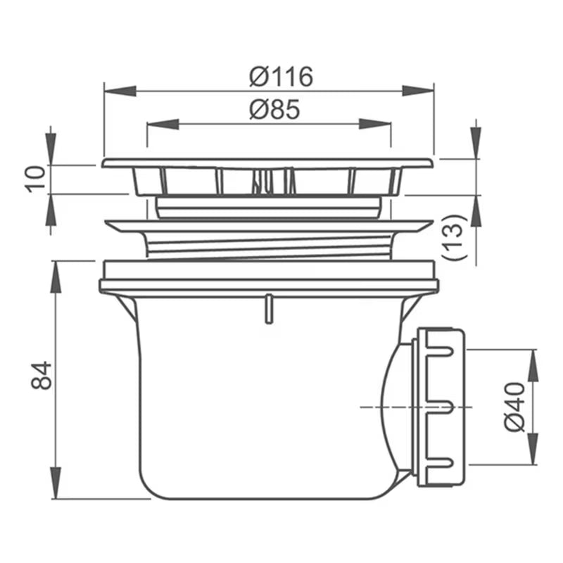 Tuš kanalica sifon Roth s pokrovom od nehrđajućeg čelika u krom izvedbi pro odvodni otvor 90 mm.
