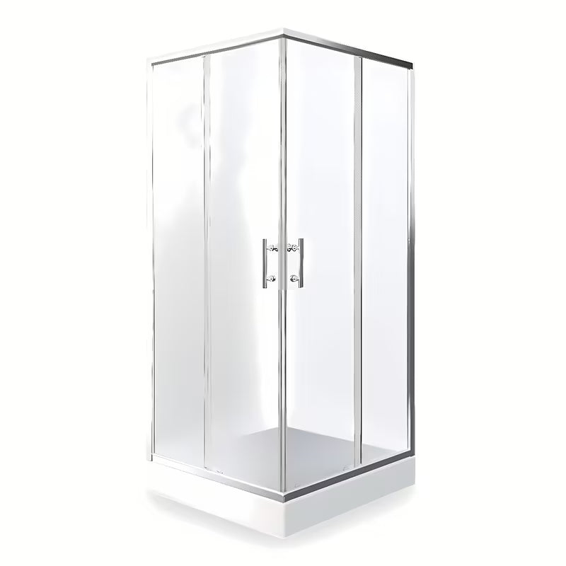 Kvadratna tuš kabina Roth Project Line 80x80 cm s kliznim vratima i mat staklom u krom izvedbi.