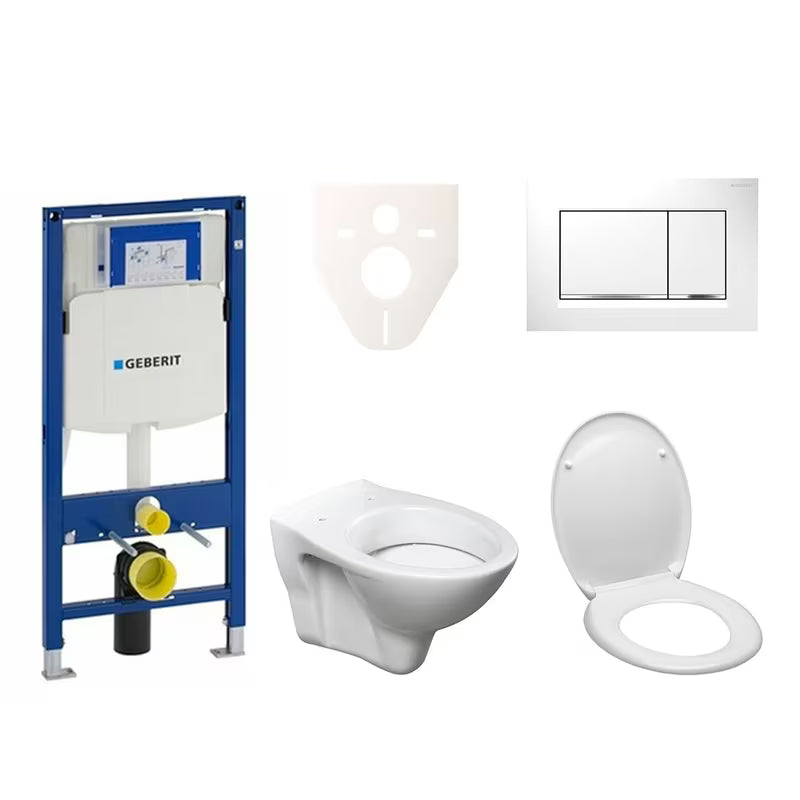 Viseći WC set S-Line Pro s modulom Geberit Duofix, daskom za WC, tipkom Sigma 30 i zvučnoizolacijskim umetkom.