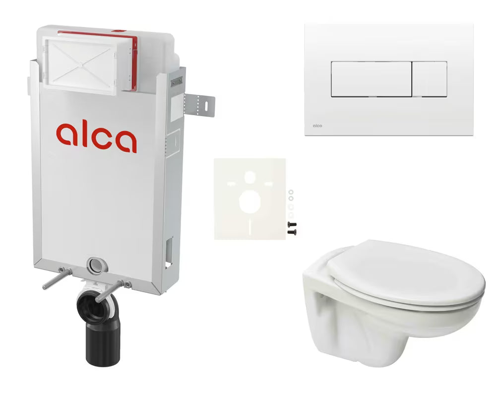 Viseći WC set S-Line Pro s modulom za ugradnju u zid i vodokotlićem Alca u minimalističkom dizajnu