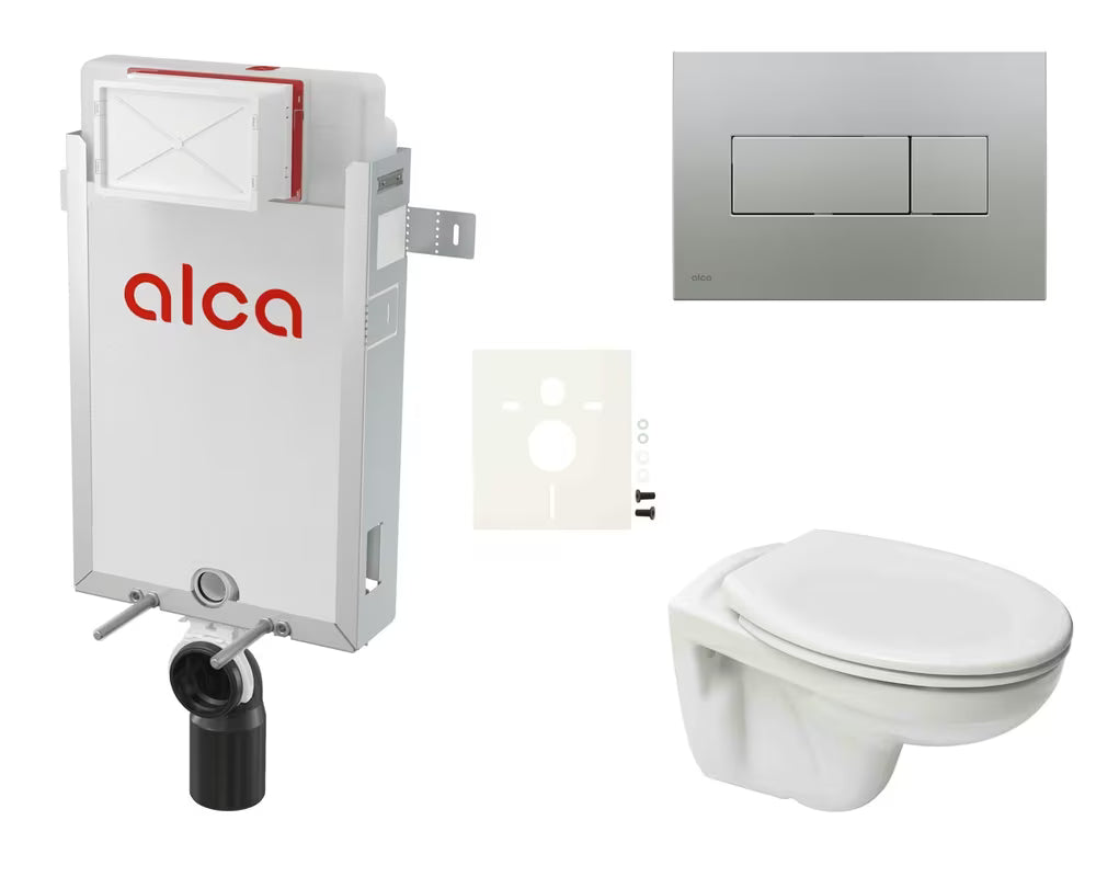 Viseći WC set S-Line Pro s modulom za ugradnju u zid, vodokotlićem Alca i tipkom za ispiranje u mat krom izvedbi