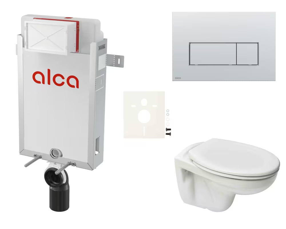 Viseći WC set S-Line Pro s ugradbenim modulom, vodokotlićem Alca i sjedalom od duroplasta