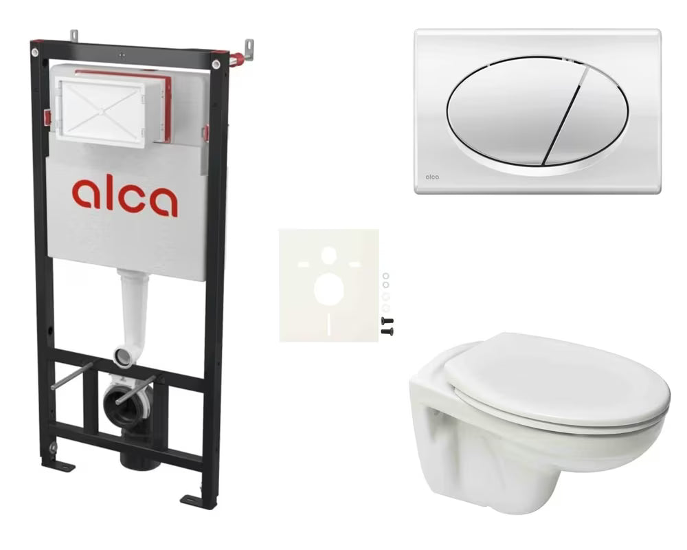 Viseći WC set S-Line Pro za predzidnu ugradnju sa skrivenim rješenjem i štedljivim ispiranjem.