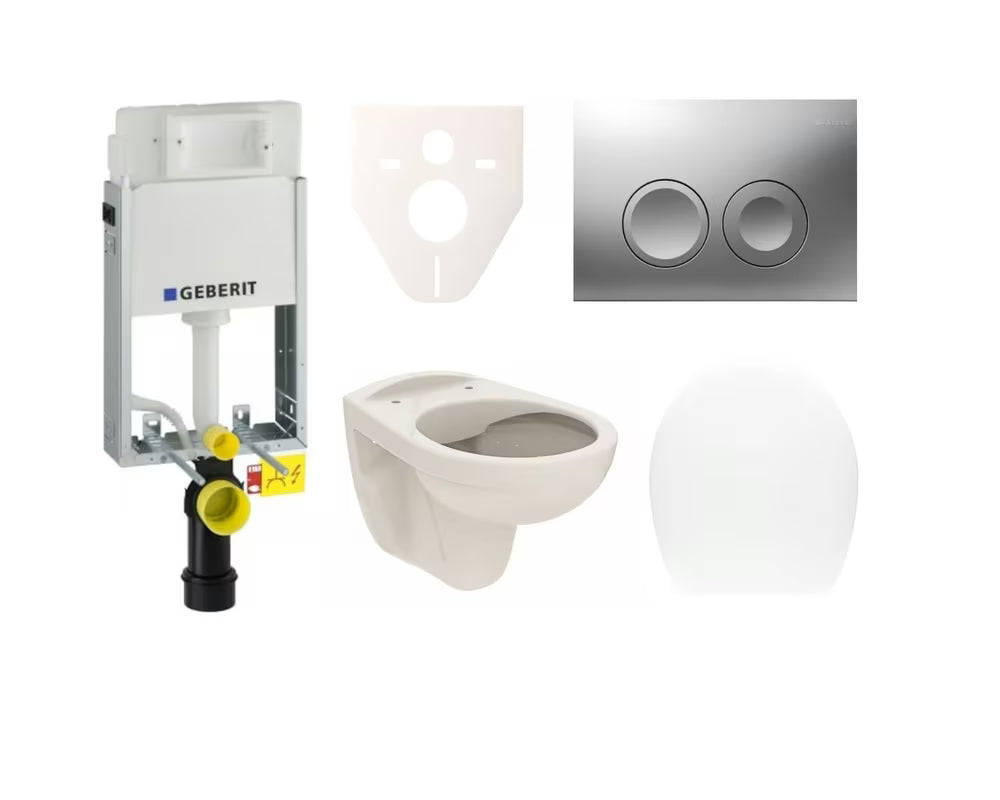 Viseći WC set S-Line Pro s podžbuknim modulom Geberit i tipkom za ispiranje u mat krom izvedbi.