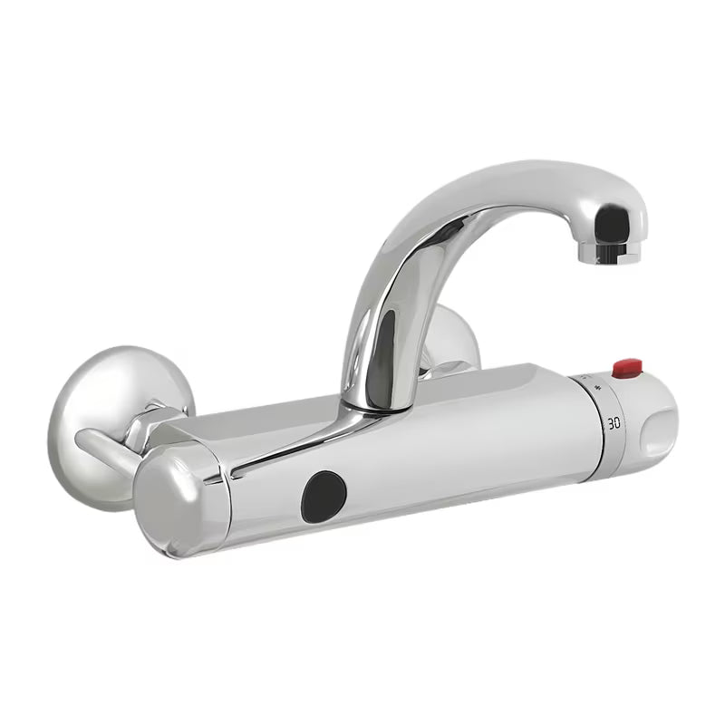 Kromirana zidna termostatska miješalica za umivaonik Sanela Chrome sa senzorom i zakretnim izljevom.