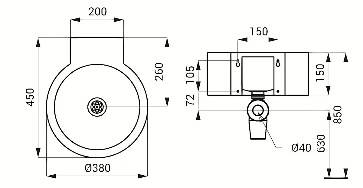 Viseće nehrđajući umivaonik Sanela Supersteel 38x45 cm bez preljeva