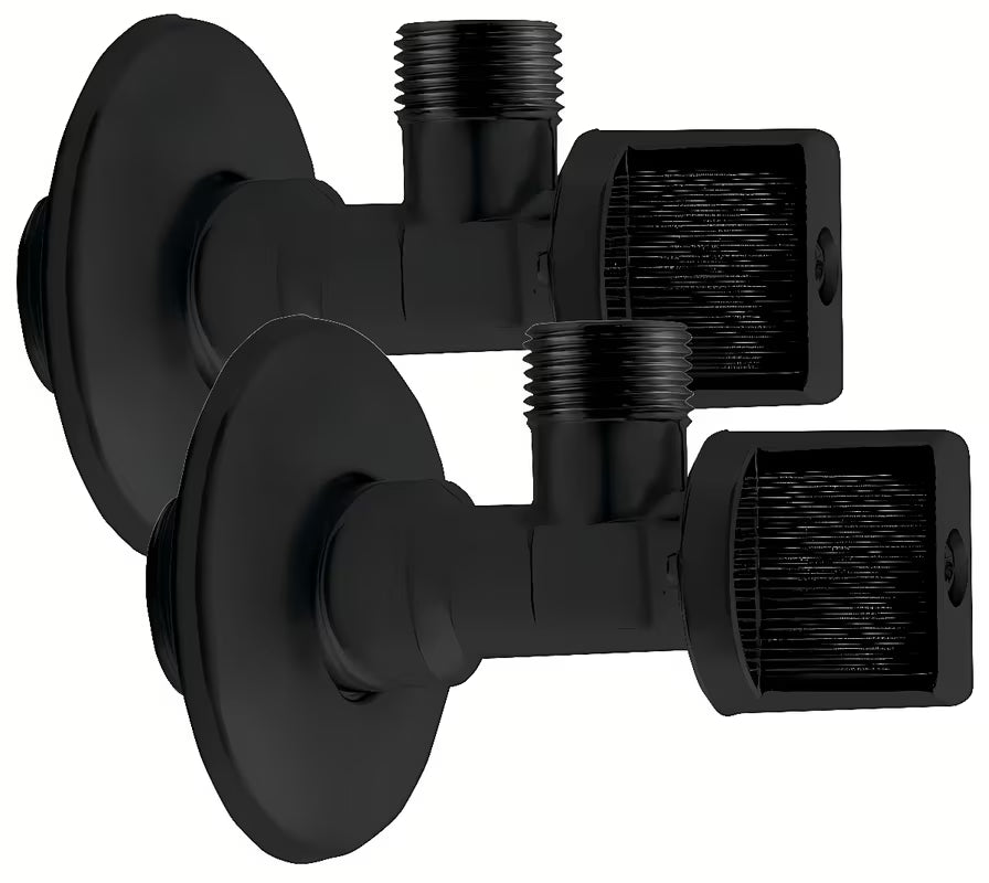 Kutni ventil Sapho u crnoj mat boji s pokrovnom rozetom od nehrđajućeg čelika