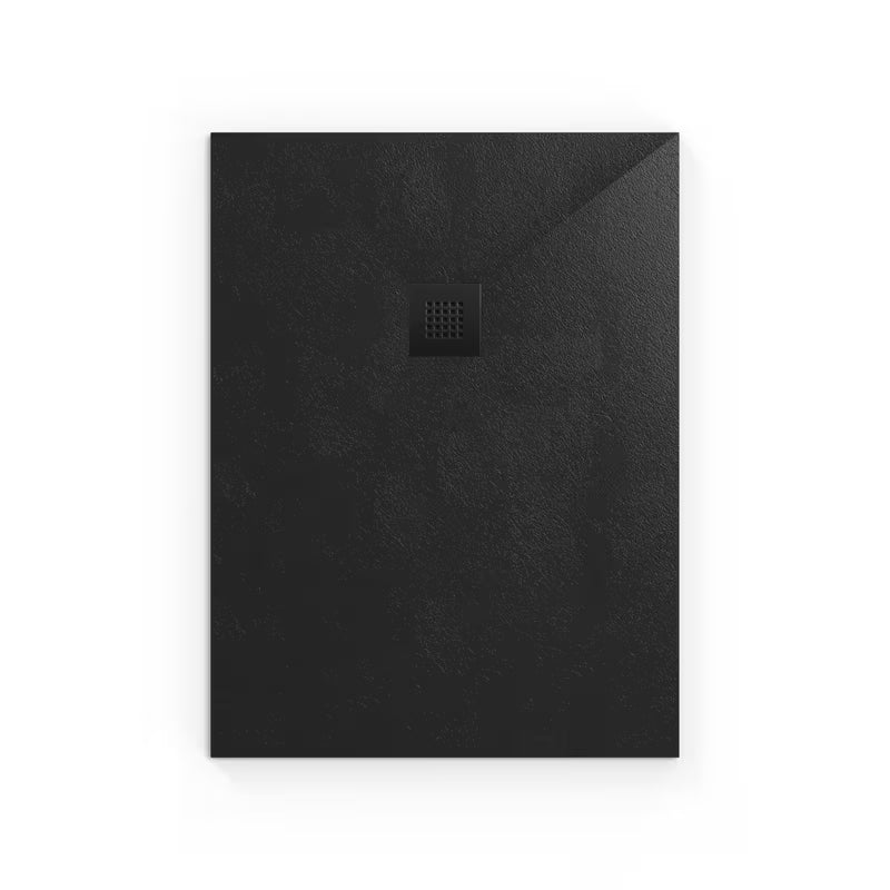 Crna pravokutna tuš kada SAT Alek od lijevanog mramora 100x90 cm