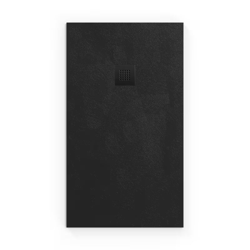 Crna pravokutna tuš kada SAT Alek 140x80 cm od lijevanog mramora, niske visine