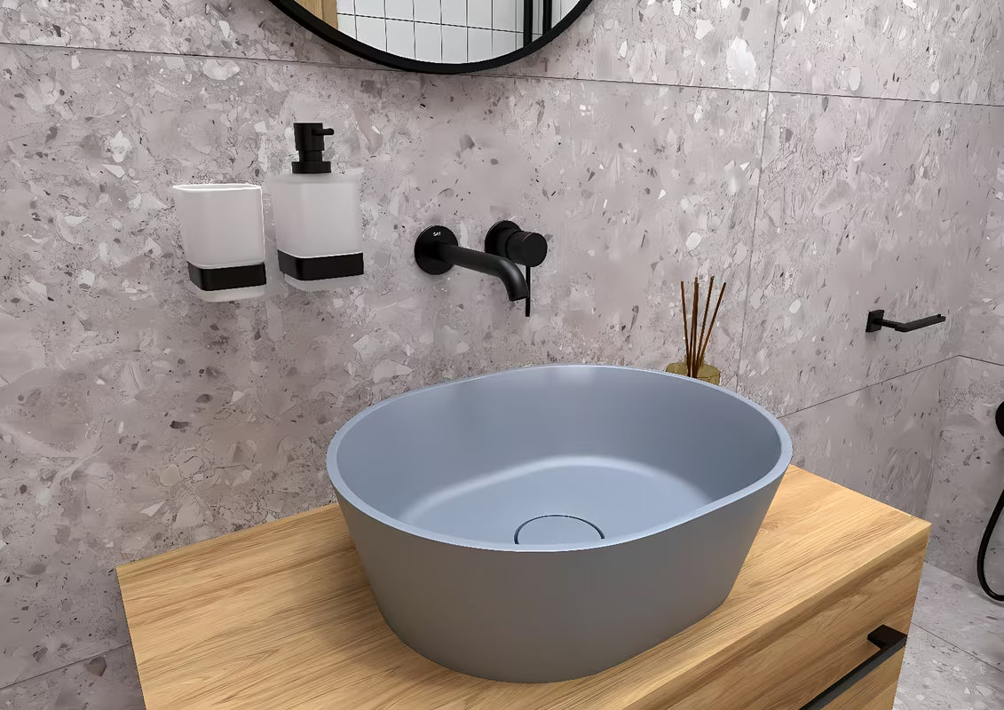 Svijetlosivi umivaonik na ploču SAT Aula 47x38 cm od lijevanog mramora bez preljeva