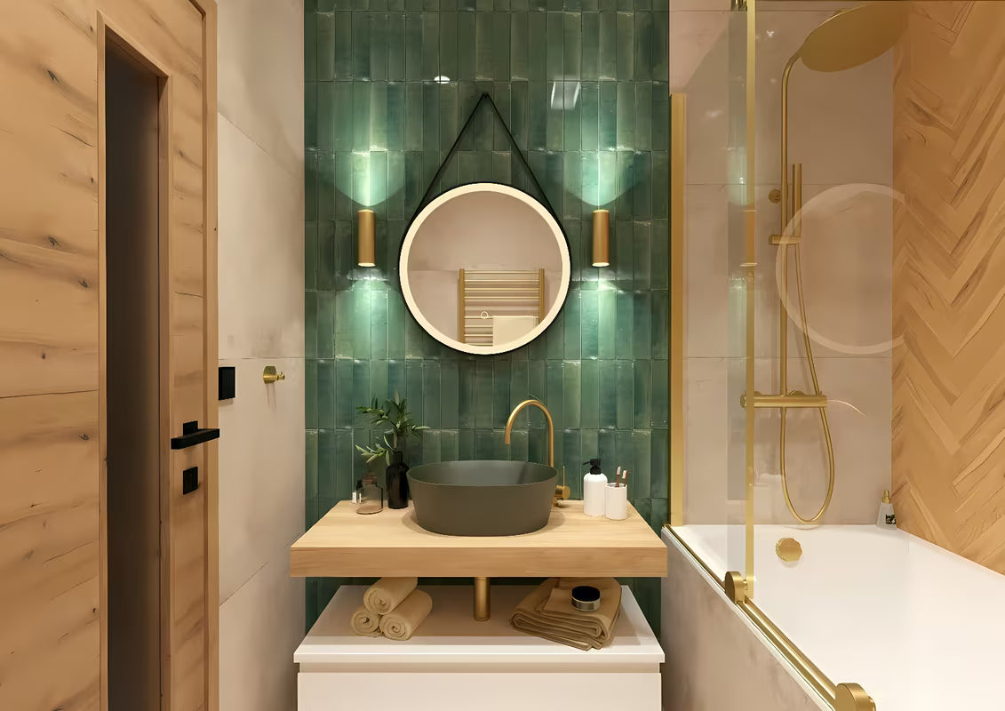 Zeleni umivaonik na ploču SAT Aula od lijevanog mramora bez otvora za miješalicu i bez preljeva