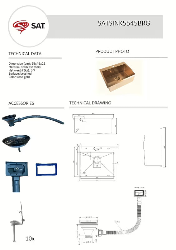 Sudoper SAT Aurum od brušenog nehrđajućeg čelika u boji rose gold, montaža na radnu ploču.