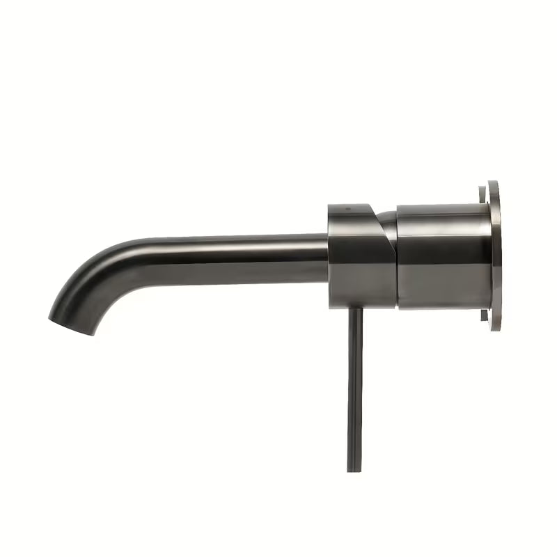 Podžbukna jednoručna baterija miješalica za umivaonik SAT Aurum u izvedbi brušeni gun metal s okruglim dizajnom.