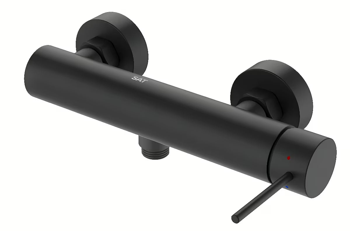 Zidna jednoručna baterija miješalica za tuš SAT Aurum u mat crnoj boji s okruglim dizajnom