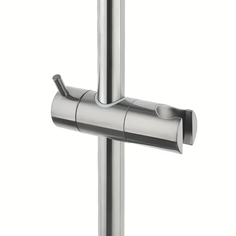 Tuš sustav SAT Aurum s termostatskom miješalicom u brušenoj izvedbi gun metal s nadglavnim i ručnim tušem.