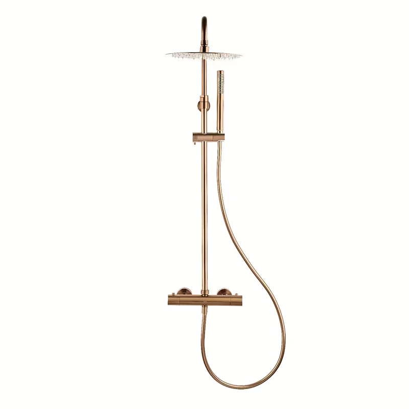 Tuš sustav SAT Aurum s termostatskom miješalicom u izvedbi rose gold brushed s nadglavnim i ručnim tušem.