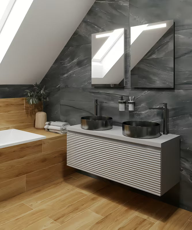 Okrugli umivaonik na ploču SAT Aurum od brušenog nehrđajućeg čelika u boji gun metal