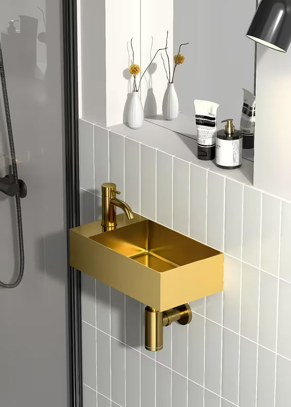 Viseće inox mali umivaonik SAT Aurum 36,5 x 18 cm u brušenom zlatnom finišu