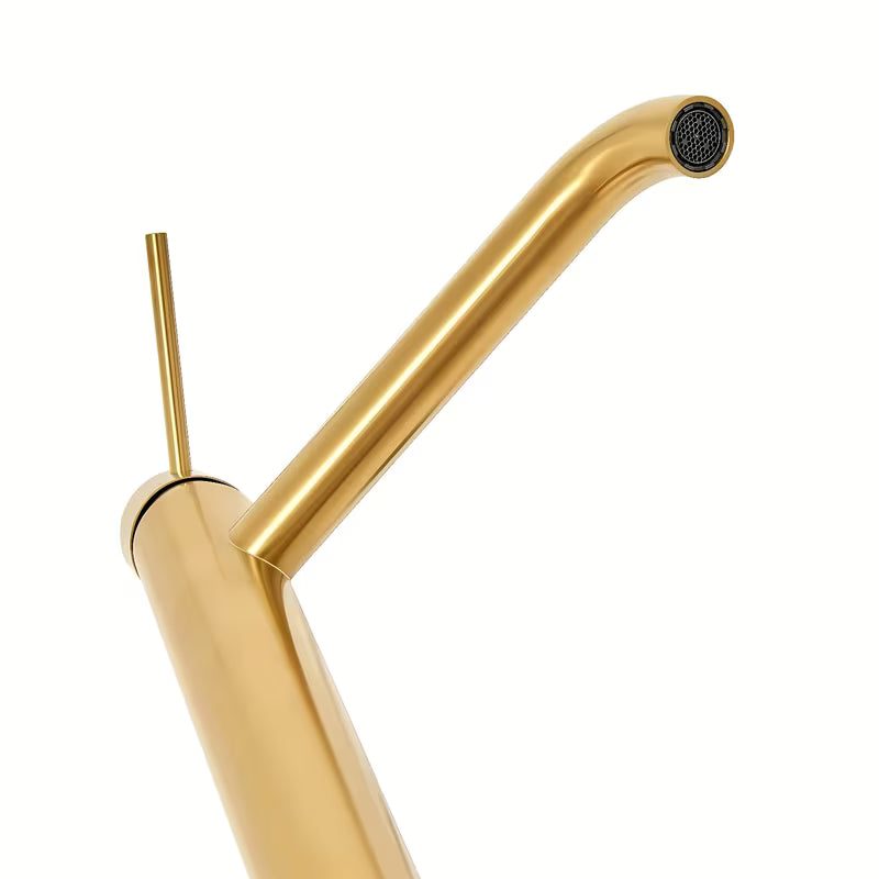 Visoka jednoručna baterija miješalica za umivaonik SAT Aurum u obradi brušeno zlato s okruglim dizajnom